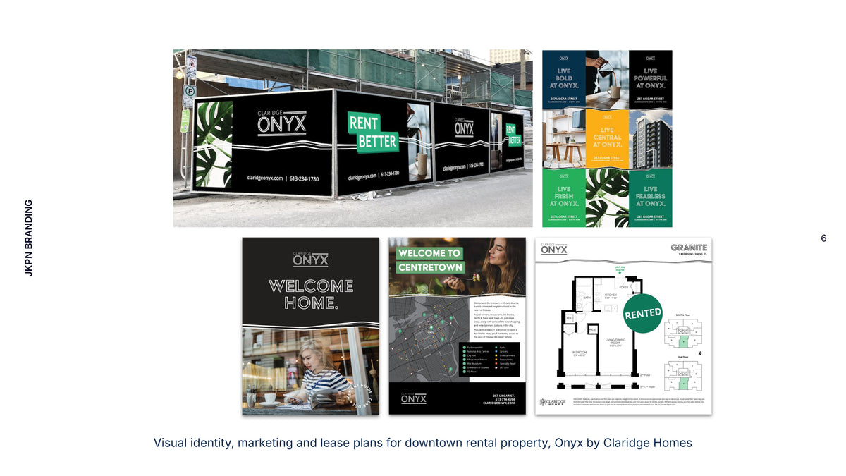 Onyx by Claridge visual identity, marketing materials and leasing plans by Jackpine.