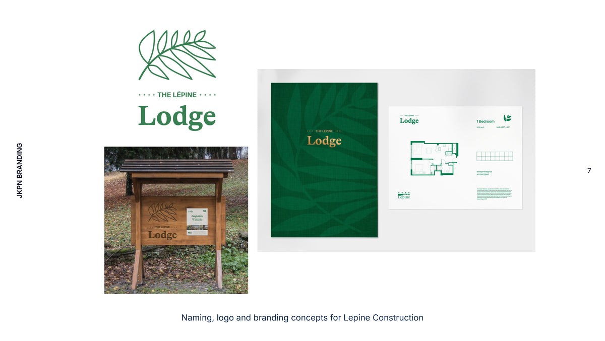 The Lodge naming, logo and branding concepts by Jackpine for Lépine Construction.