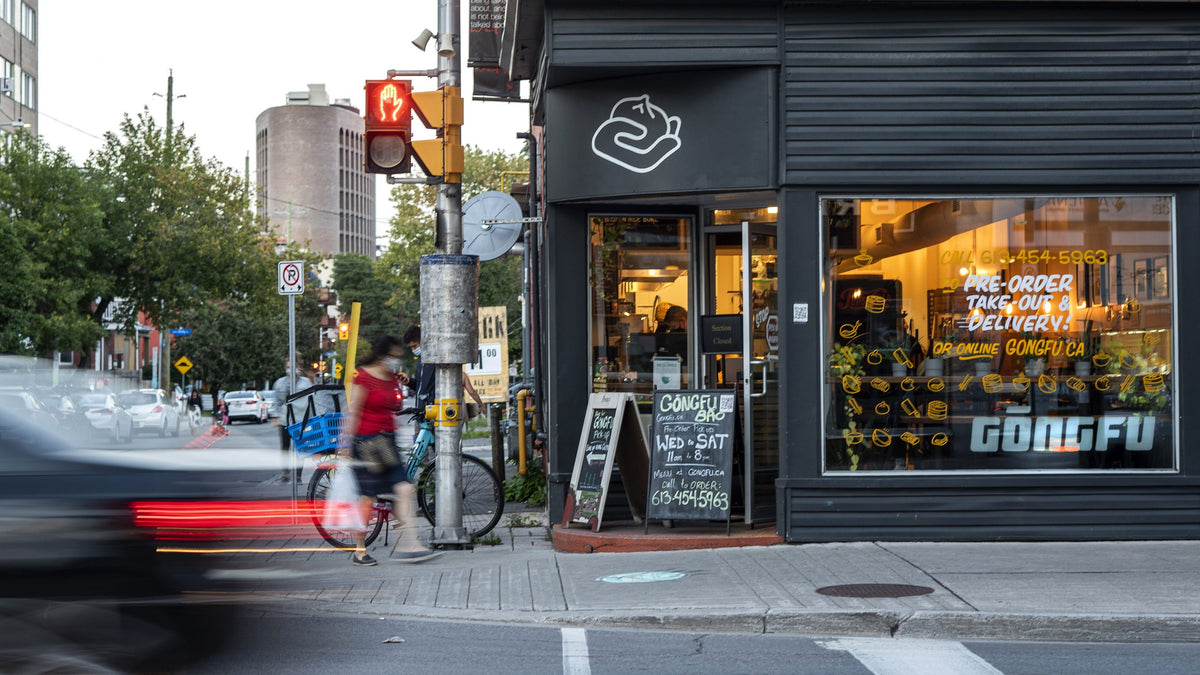 Gongfu Bao storefront in Ottawa, with logo and signage by Jackpine.