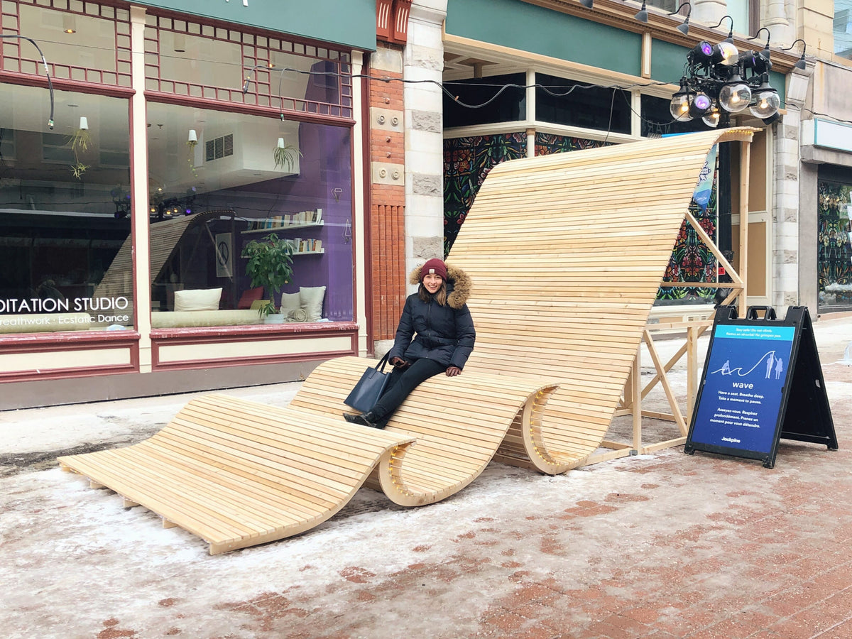 The Wave, a sculptural seating installation by Jackpine for Canadian Heritage at Winterlude in Ottawa.