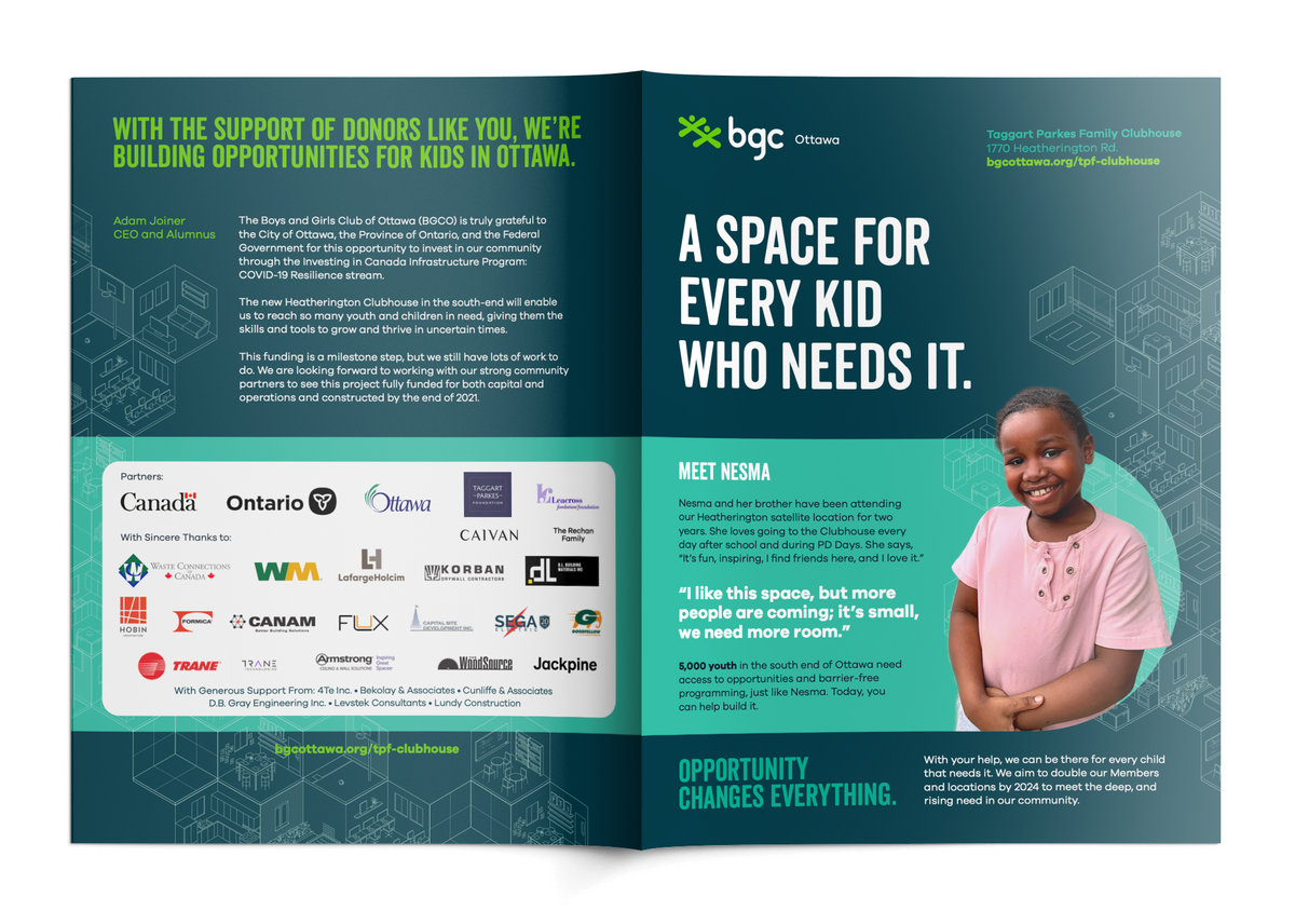 BGC Ottawa capital campaign brochure designed by Jackpine.